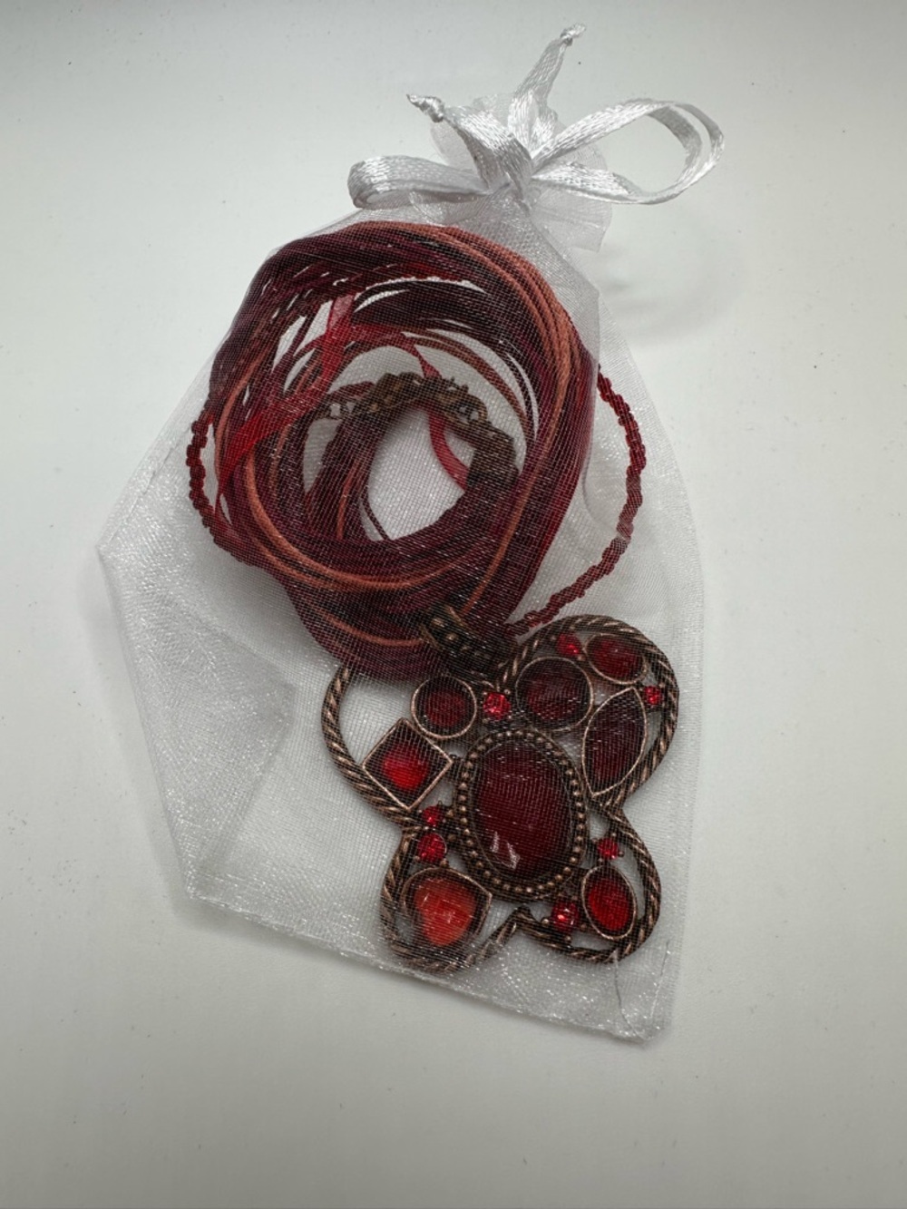 Red Butterfly Nature With Multi Cord Boho Casual Dressed Up Necklace - Picture 10 of 11